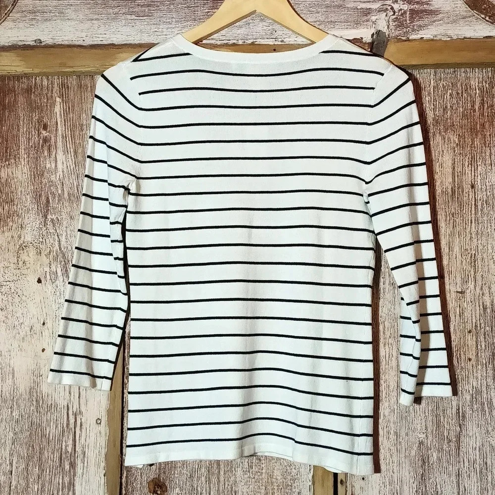 NEW White House Black Market striped bow tie sweater 3/4 sleeves striped XS - Picture 9 of 11